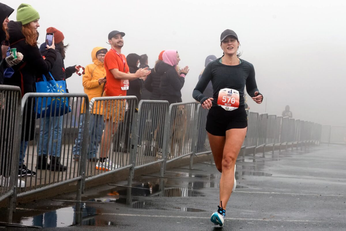 Photo - Betsy Nicholson winning the female catagory at the Cape to Cabot 20k road race in St John's October 19, 2025. Photo by Alick Tsui
