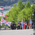 A Royal Newfoundland Regiment soldier stands at the National War Memorial in St John's, Newfoundland on Memorial Day. July 1, 2026. Comemorating the World War 1 Battle of Beaumont Hamel in France. Photo by Greg Locke