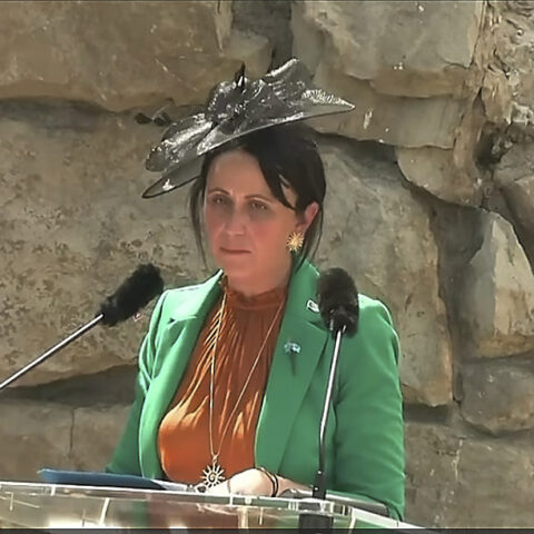 Andrea Barbour, Minister of Tourism, Culture, and Arts Minister of Sport, Recreation, and Parks in the Government of Newfoundland and Labrador giving a speech in Beaumont-Hamel, France. July 1, 2026.