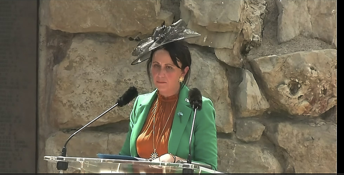Andrea Barbour, Minister of Tourism, Culture, and Arts Minister of Sport, Recreation, and Parks in the Government of Newfoundland and Labrador giving a speech in Beaumont-Hamel, France. July 1, 2026.